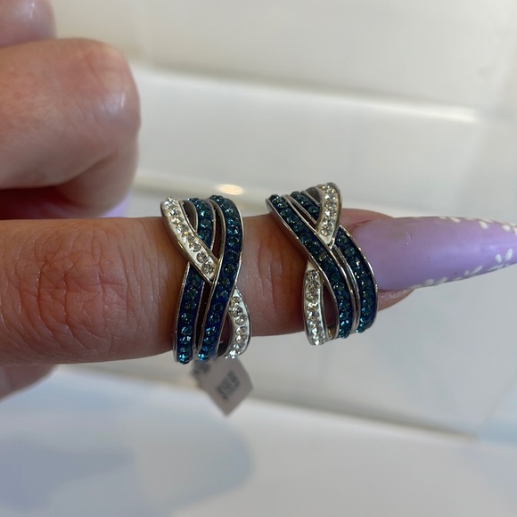 Blue sapphire earrings crossover hoop style NWT - Picture 3 of 5